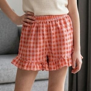 The New Society Girl’s 6Y Shorts Cotton Seersucker Ruffle Trim Checked Pull-on